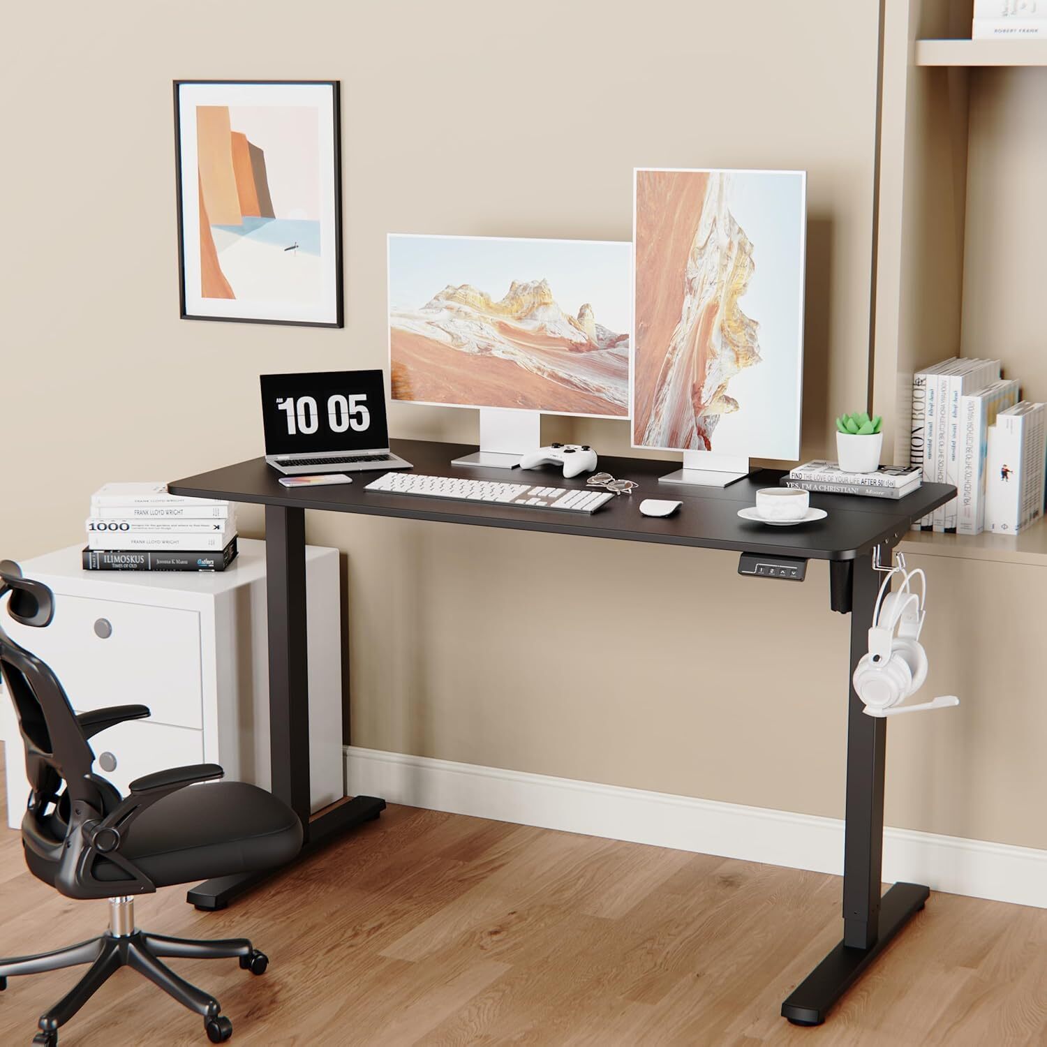 Black 24x48" Adjustable Standing Desk with Cable Management, Ergonomic Height