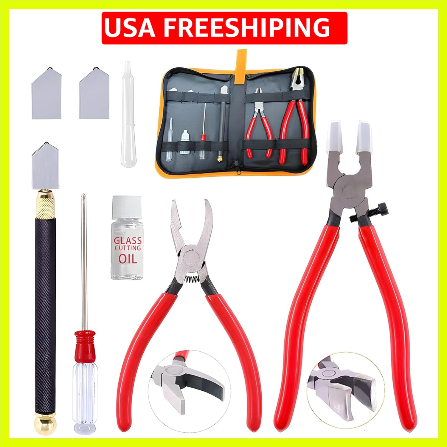 Glass Cutting Tool Set Kit, Glass Nipper,Glass Running Plier, Breaking Plier,...