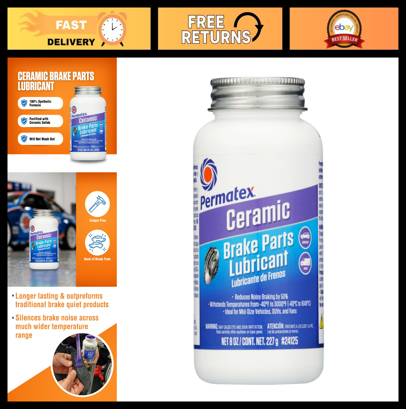 Ceramic Extreme Brake Parts Lubricant - 8 oz, Pack of 6, High-Performance Grease