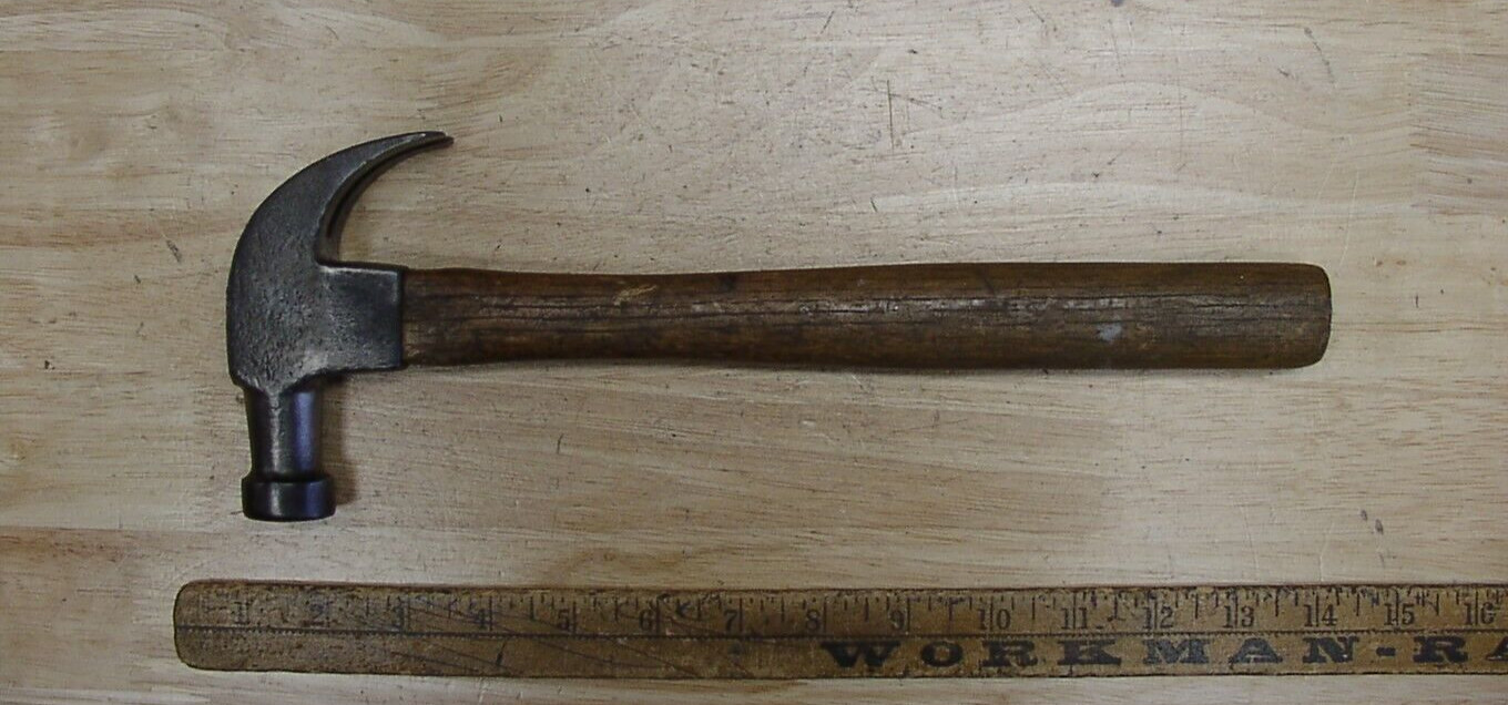 Vintage Unbranded Curved Claw Hammer,1lb.7.2oz,4-11/16" Head,VGC!,L@@K!
