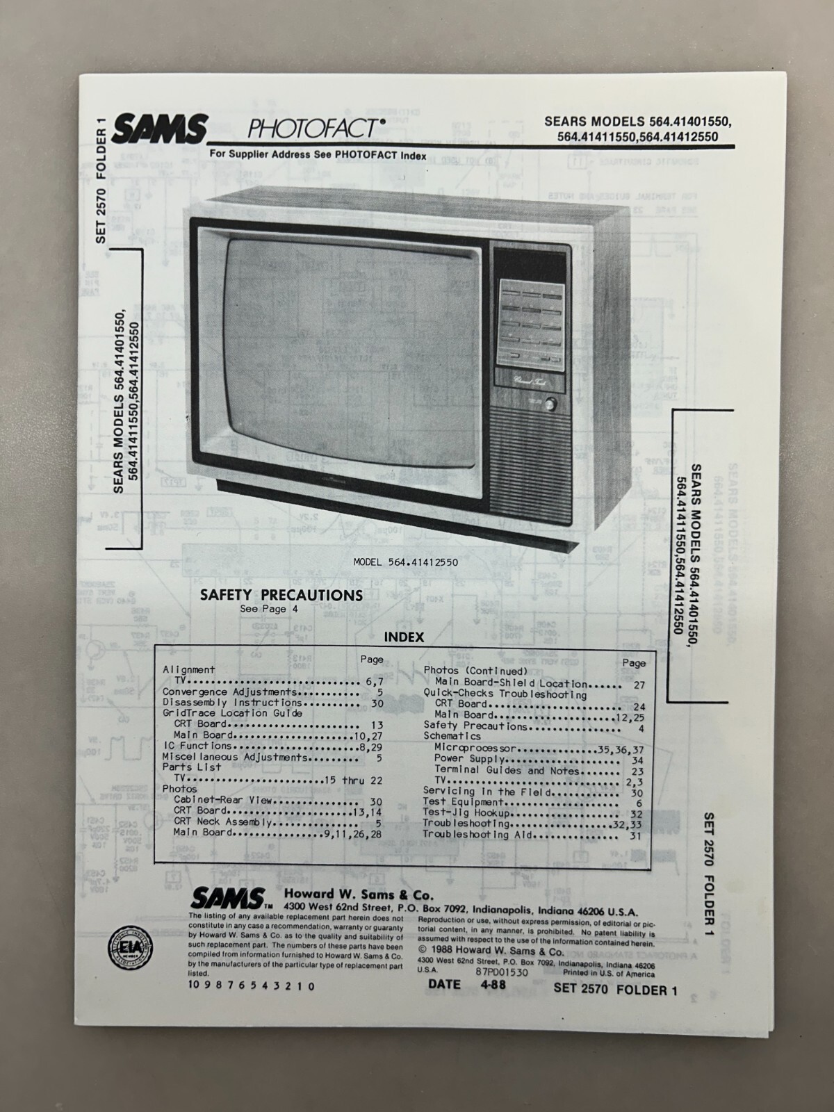 Sears 564.41401550 41411550 41412550 Service Manual Sams Photofact Free Shipping