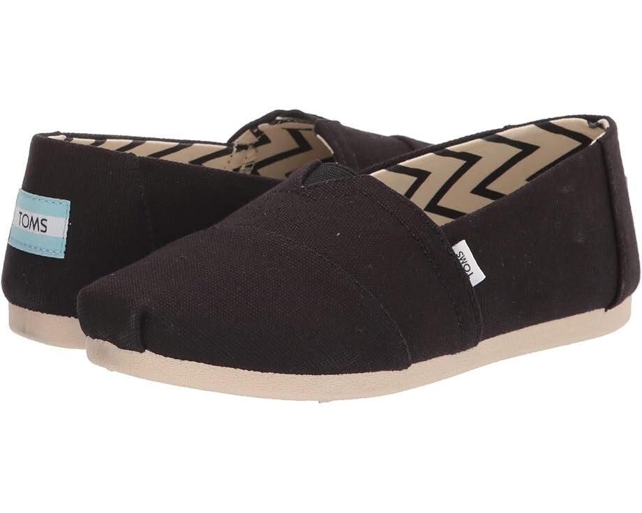 Women TOMS Alpargata Slip on Cotton Canvas 10017732 Black Recycled 100% Original