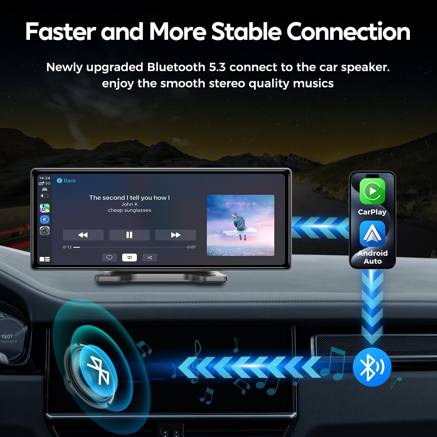 10.26" Wireless Apple Carplay/ Android Auto Screen, Strong Mount, with GPS