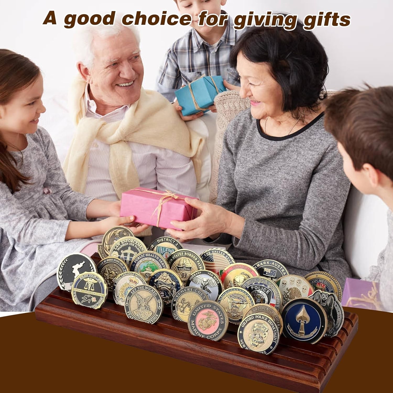 Challenge Coins Display Holder, Solid Wood Challenge Coin Stand, 6 Row Coins ...