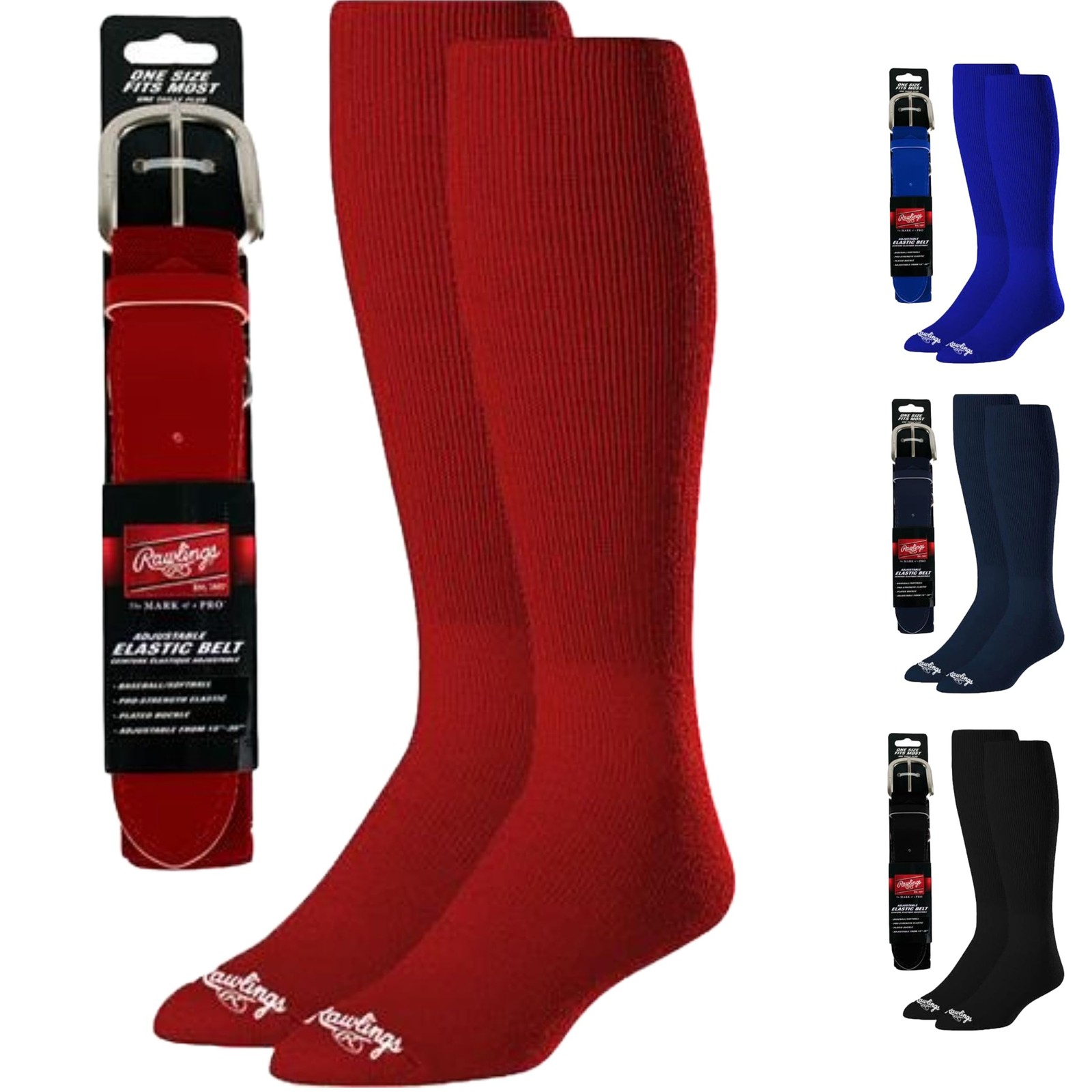 Rawlings Baseball/Softball Belt & Socks Combo, Scarlet Red, Large
