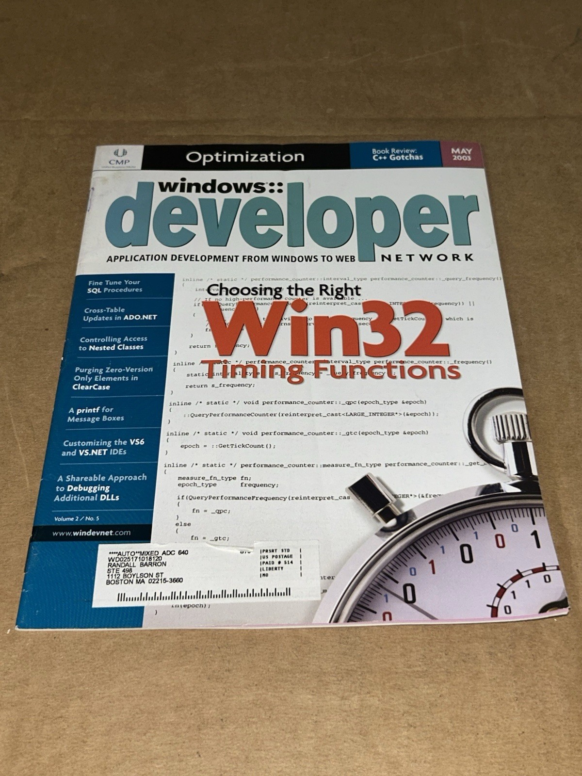 Windows Developer Magazine May 2003 Choosing The Right Win32 Timing Functions