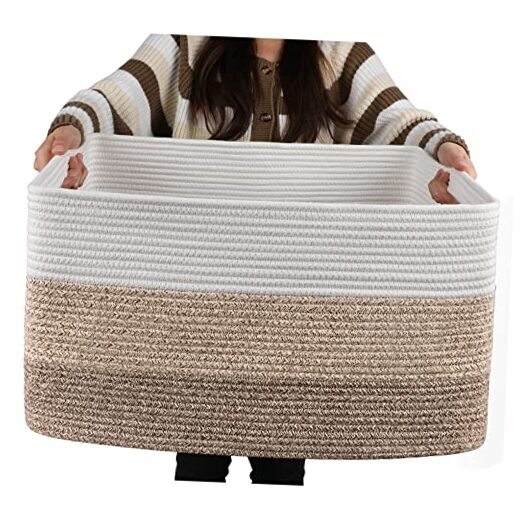 Large Blanket Basket, Rectangle Woven Baskets for 22”x17”x12” Gradient Yellow