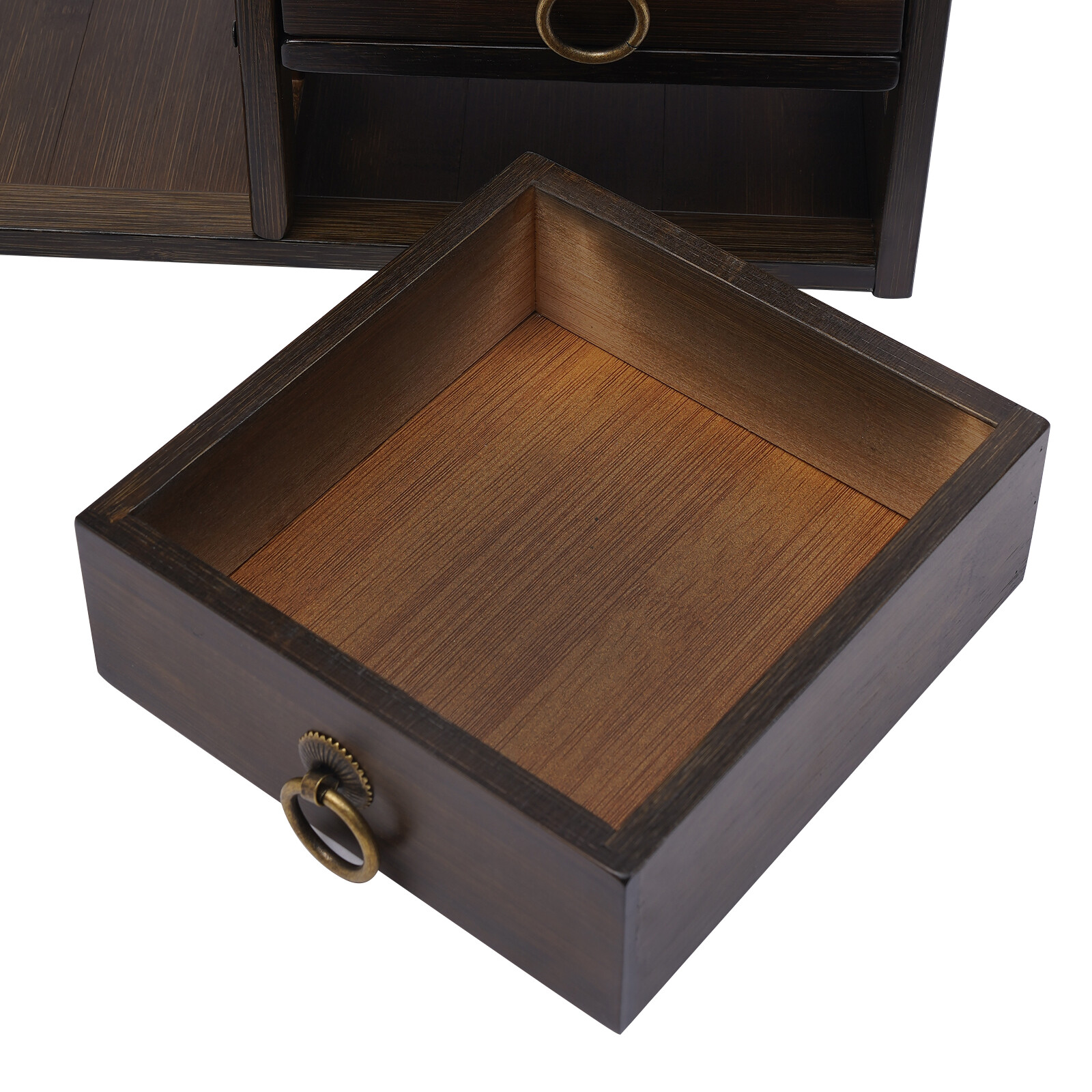 Desktop Bookshelf with Drawer, Bamboo Drawers,Tabletop Storage Container