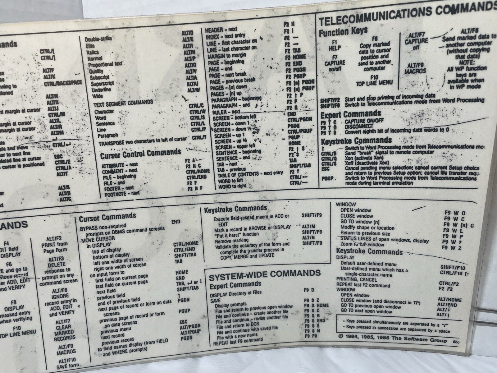 Word Processing Cheat Sheet Laminate Software Group Enable Command Vtg comp 1986