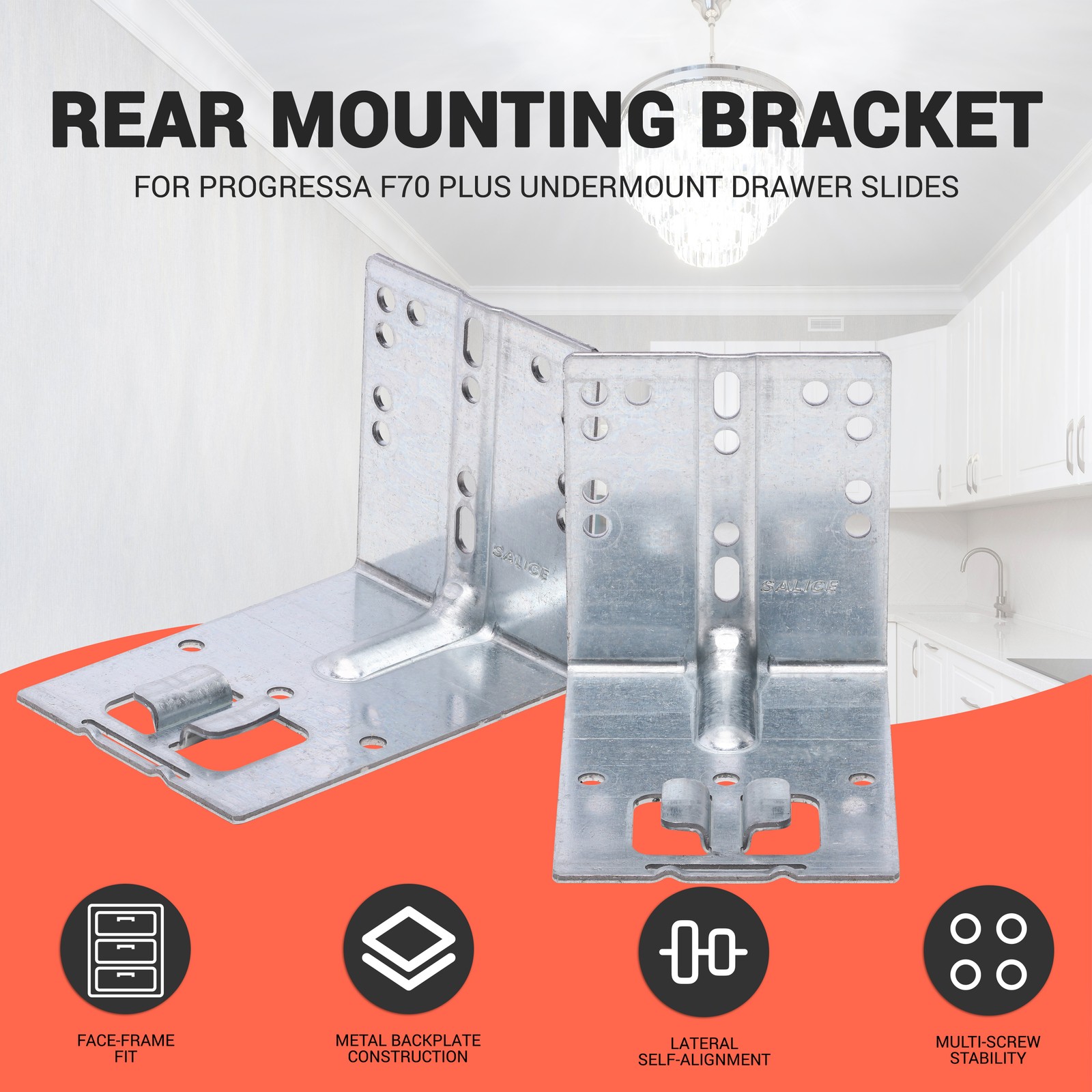 Pair of Salice Rear Mounting Bracket Progressa F70 Plus Undermount Drawer Slide