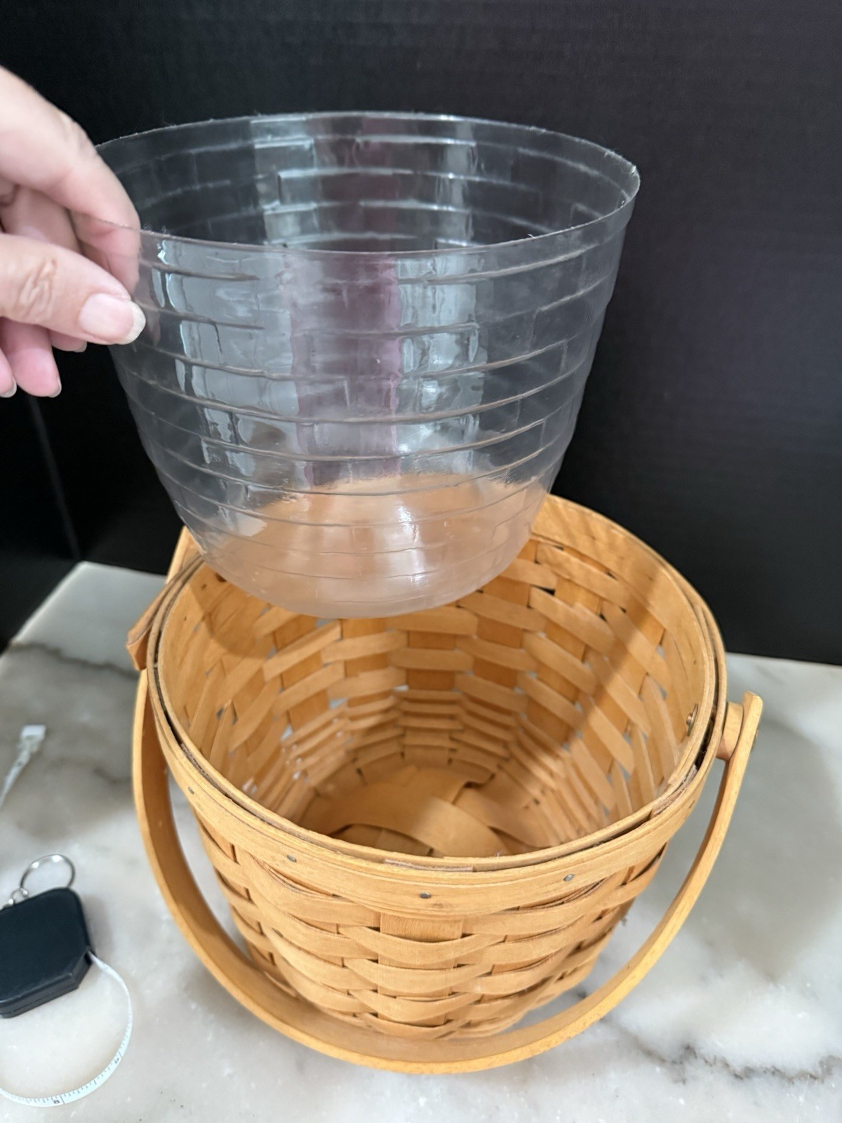 Longaberger Round 7” Basket with Handle and Liner