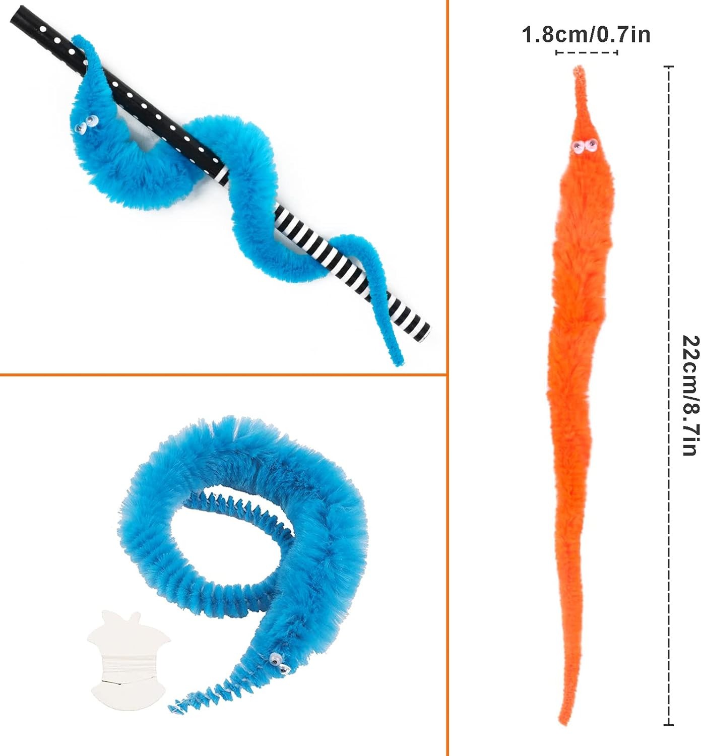 CCINEE 48 Pcs Magic Twisty Worm Wiggly Fuzzy Worms on a String Magic...