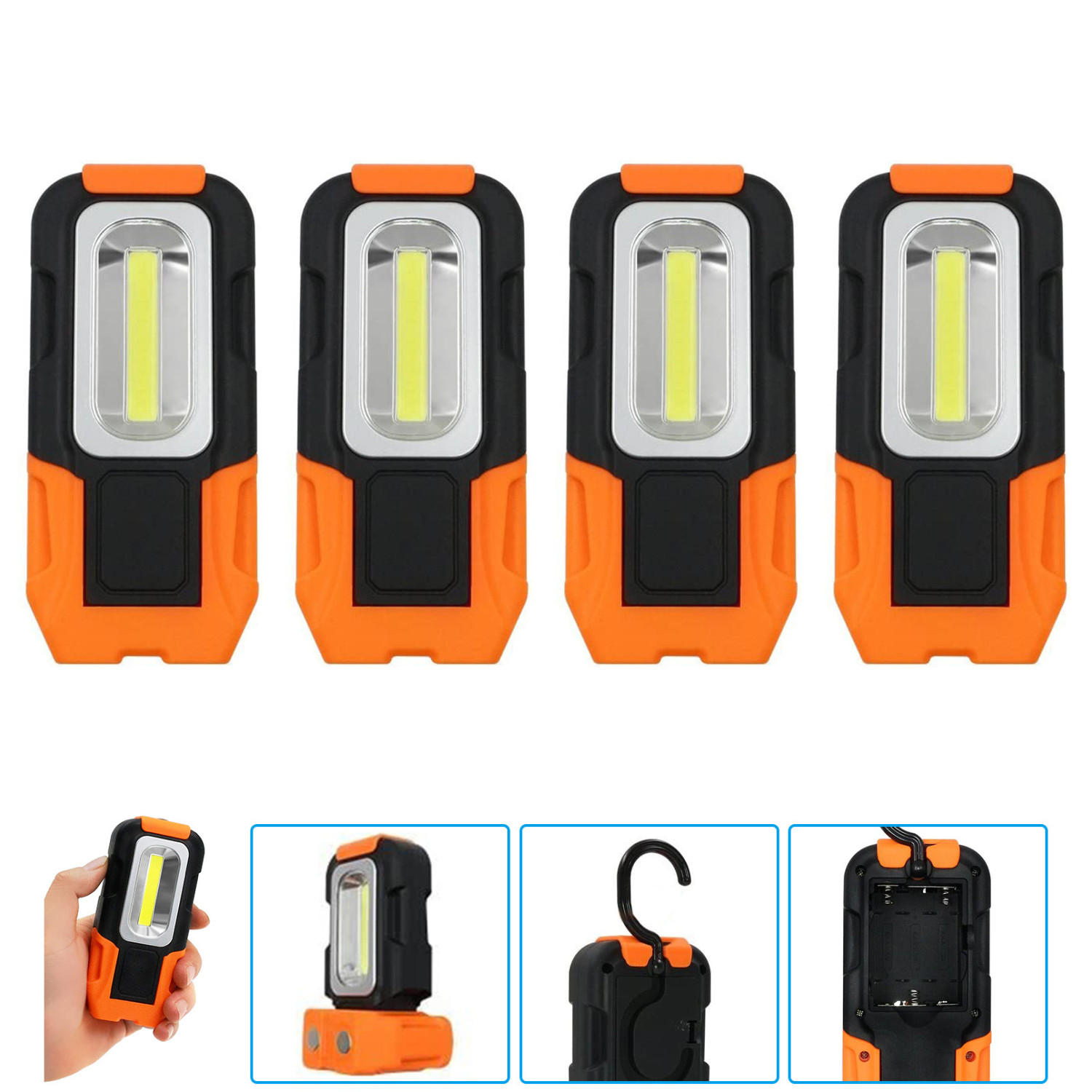 4-Pack Portable LED Work Light, Hanging Hook & Magnetic Flashlight