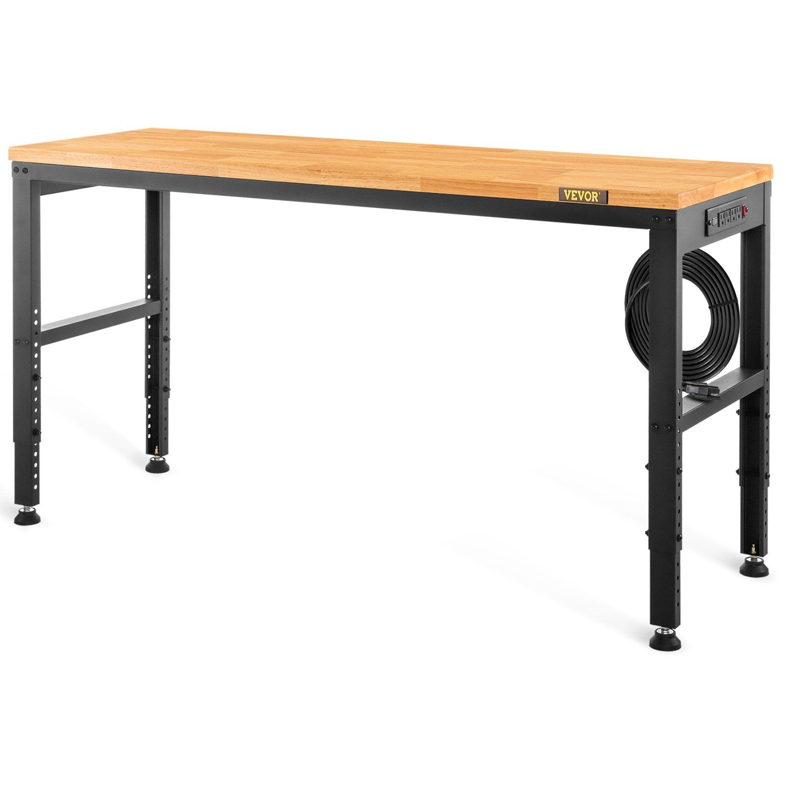 48" Workbench 2000LBS Capacity Adjustable Height w/ Power Outlets Hardwood Top