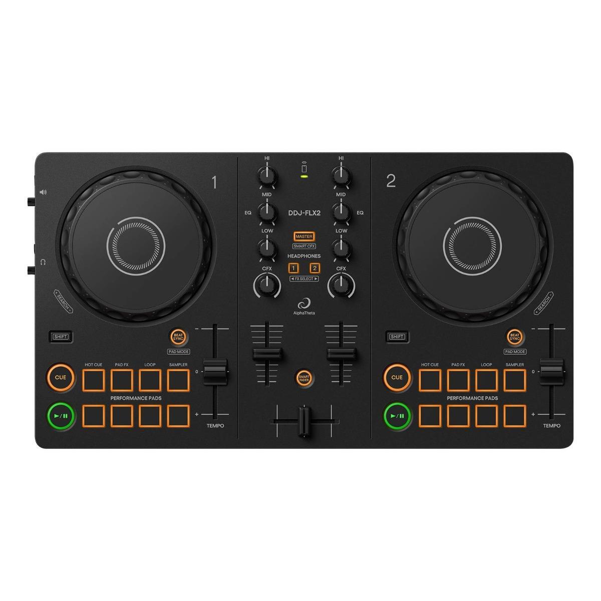 AlphaTheta DDJ-FLX2 Compact 2-Channel Beginner DJ Controller w Case Pack