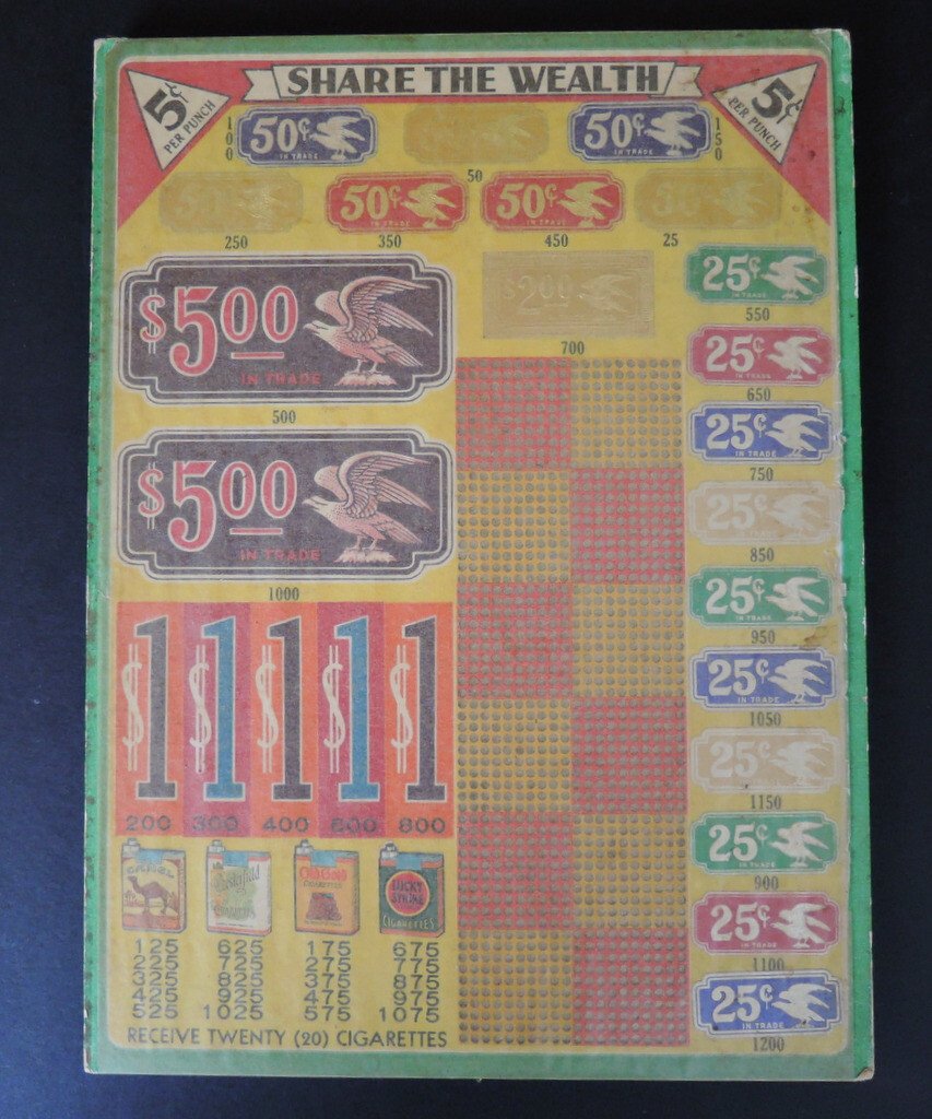 Vintage 1940's GAMBLING PUNCH BOARD Cigarette Advertising UNUSED