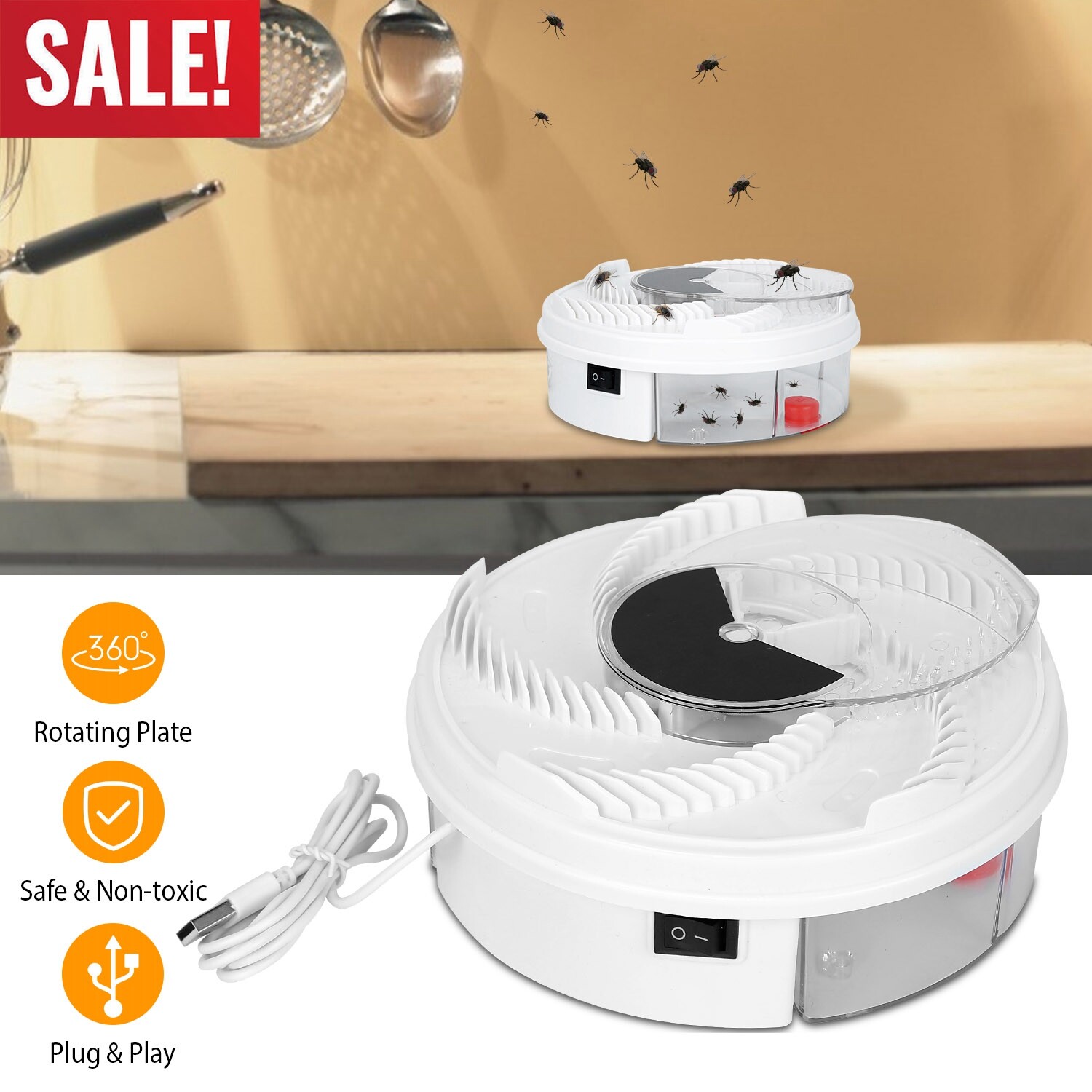 Automatic Electric Rotation Fly Trap Insect Catcher Flycatcher Killer Bug Zapper