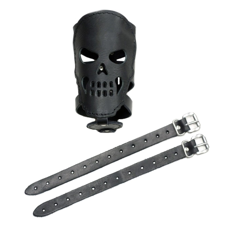 Universal Motorcycle Biker Skull Leather Cup Beverage Rack Can Bottle Holder Set