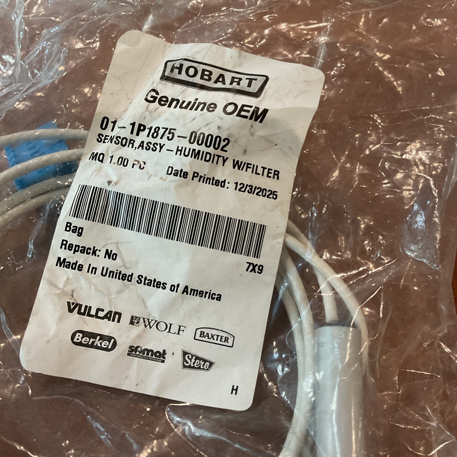 Baxter 01-1P1875-00002 Humidity Sensor Assembly with Filter