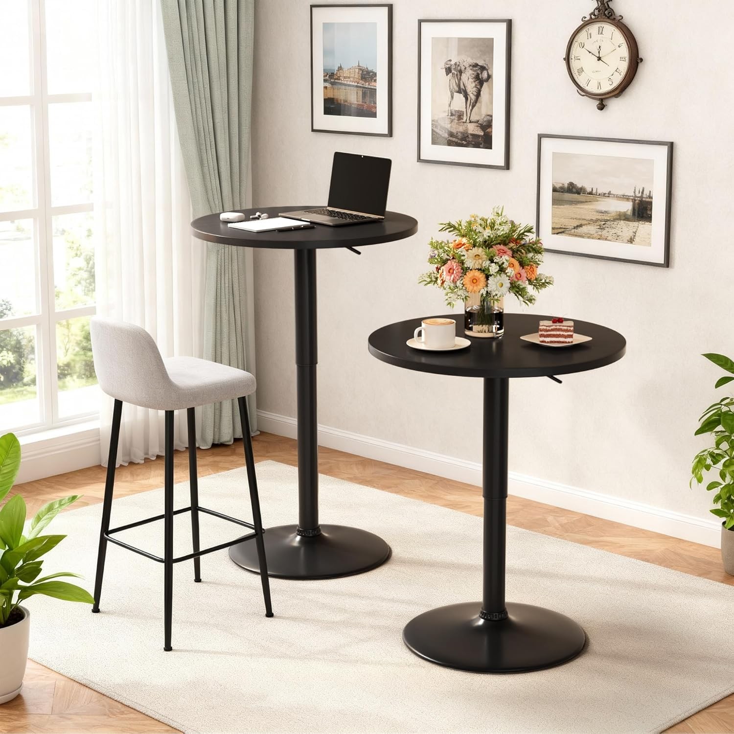 Round Bar Table Adjustable Height & 360° Swivel Pub Table Cooktail Table for Bar