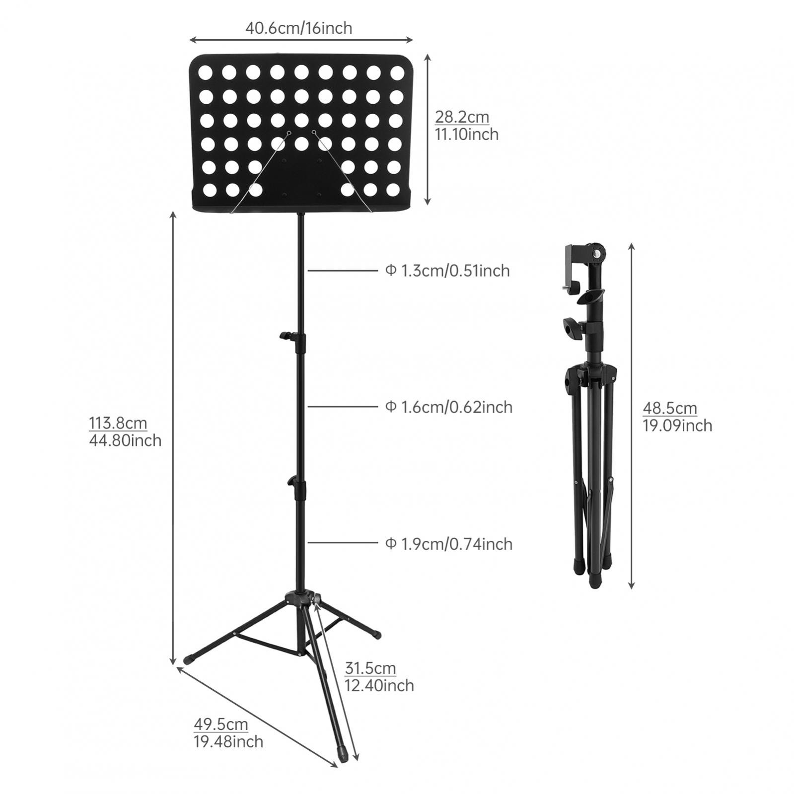 Black Foldable Height Adjustable Music Stand, 31.5-55.9 in, 360° Rotation