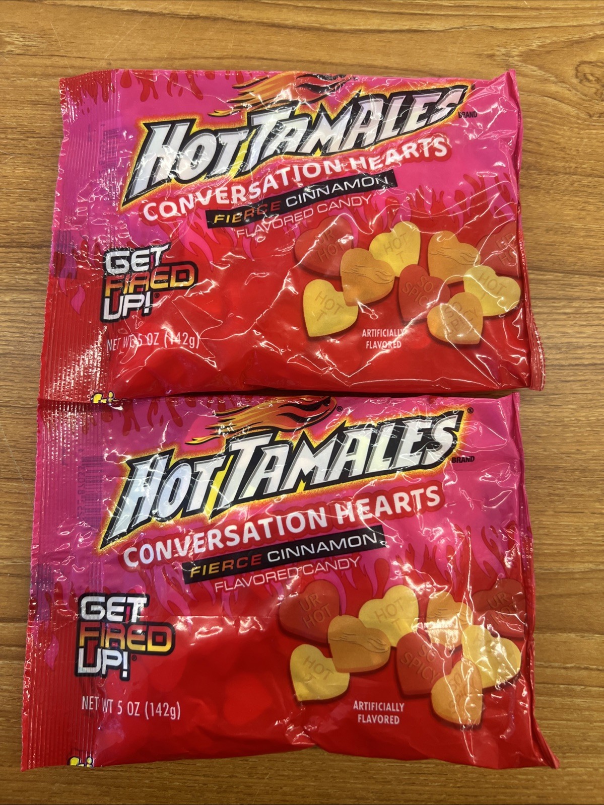 (2) Hot Tamales Conversation Hearts Fierce Cinnamon Flavor 5 Oz Bags BB 09/2027
