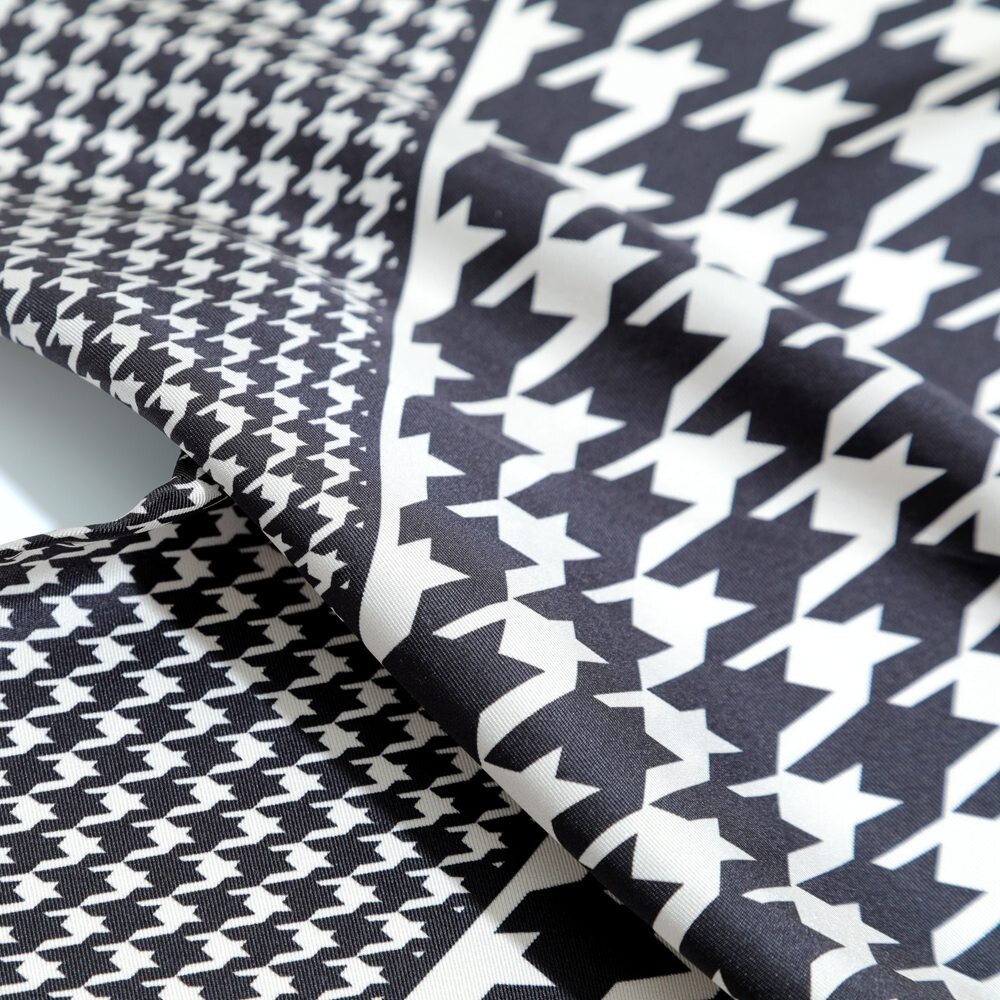 100% silk black and white houndstooth handmade women's large silk scarf-35"