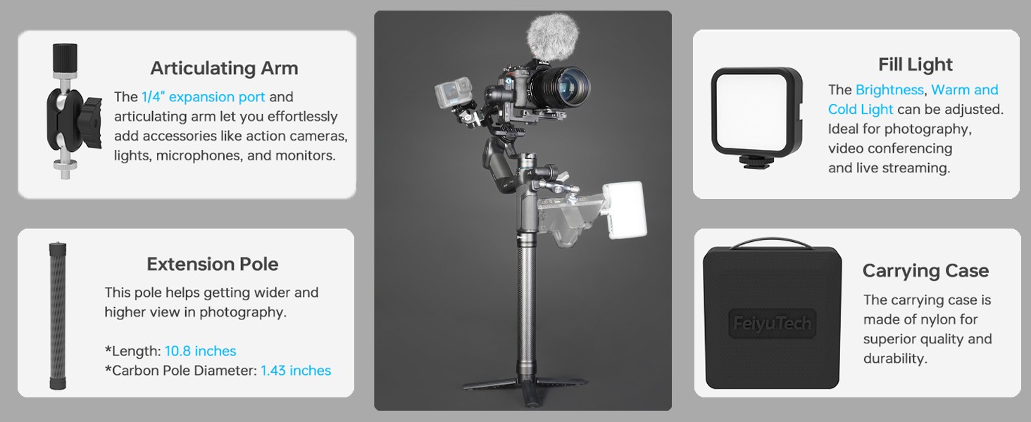 FeiyuTech SCORP Mini 3 Pro Kit, AI Tracking Camera Stabilizer w/ Accessories