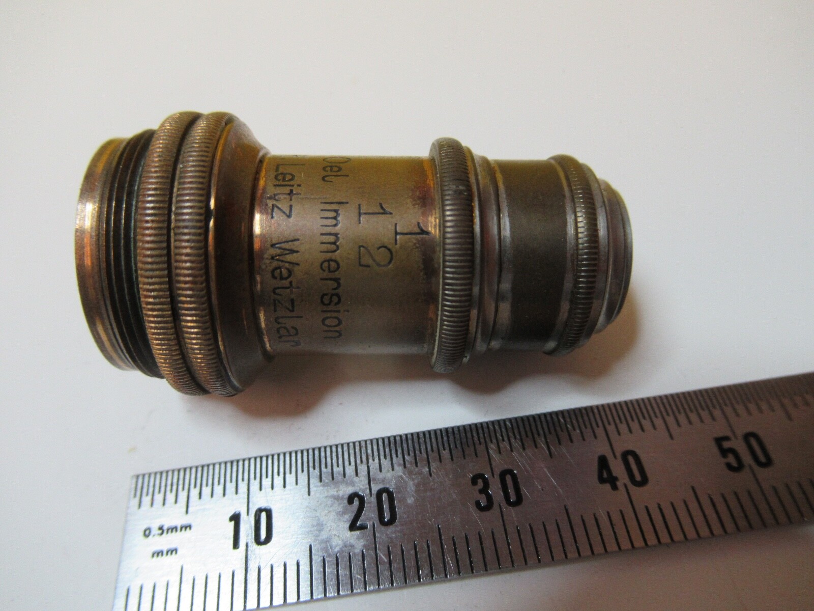 ANTIQUE OBJECTIVE BRASS LEITZ 1/12 OPTICS MICROSCOPE PART AS PICTURED &14-C-23