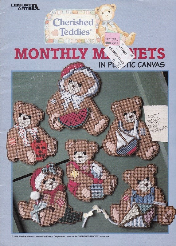 Leisure Arts CHERISHED TEDDIES MONTHLY MAGNETS Plastic Canvas Pattern Book #1822