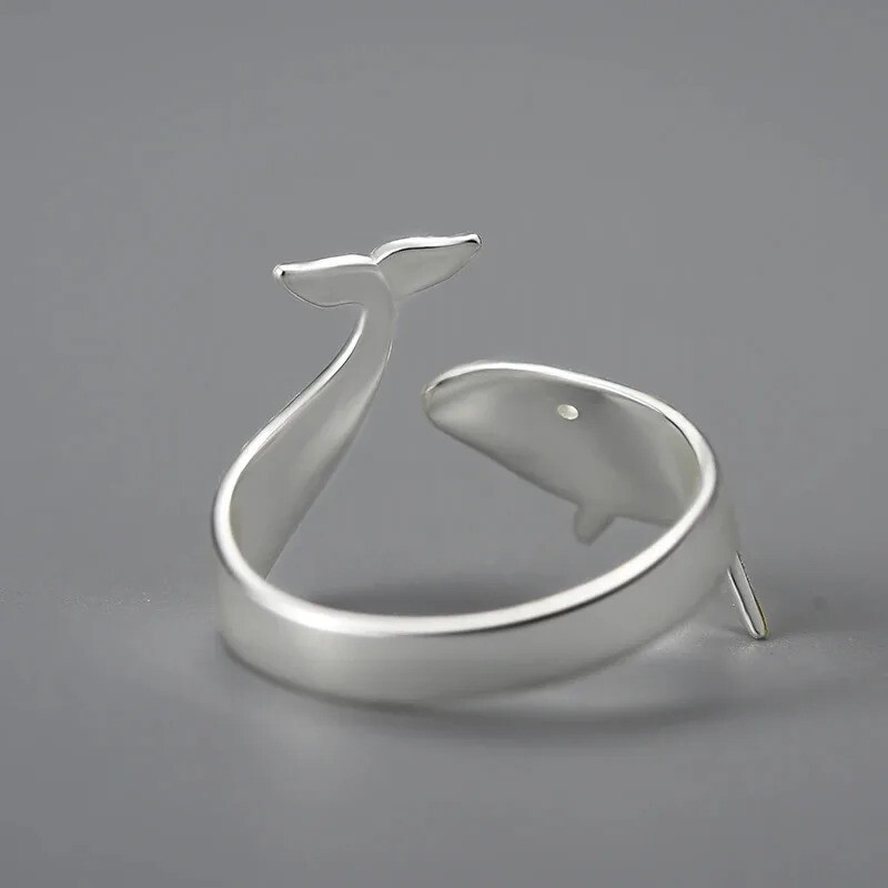Whale Fish 925 Sterling silver Sand Finish Handmade Ring Resizable