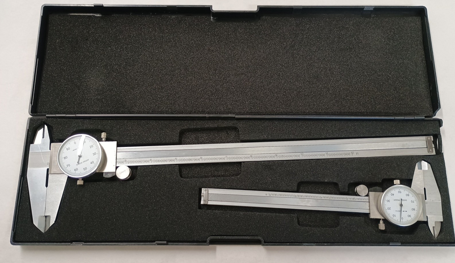MSC 6" & 12" Dial caliper Set Stainless Steel White Face Plastic Case Broken