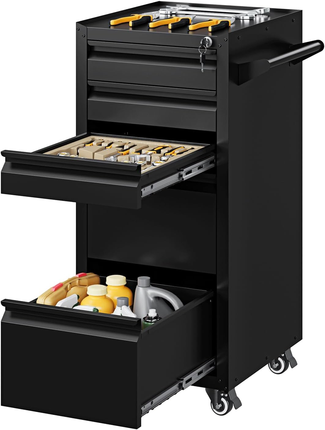 Yizosh 5-Drawer Metal Tool Storage Cabinet with Wheels,Rolling Tool Chest with D