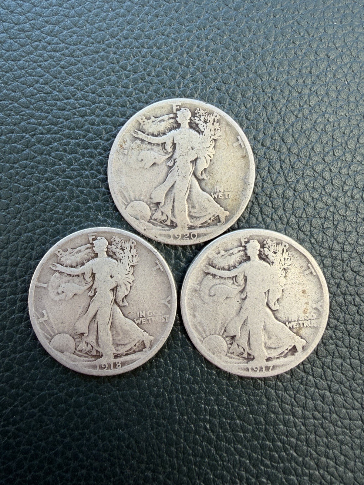 Lot of 3 Walking Liberty Half Dollars | 1917 1918 1920 | 90% Silver