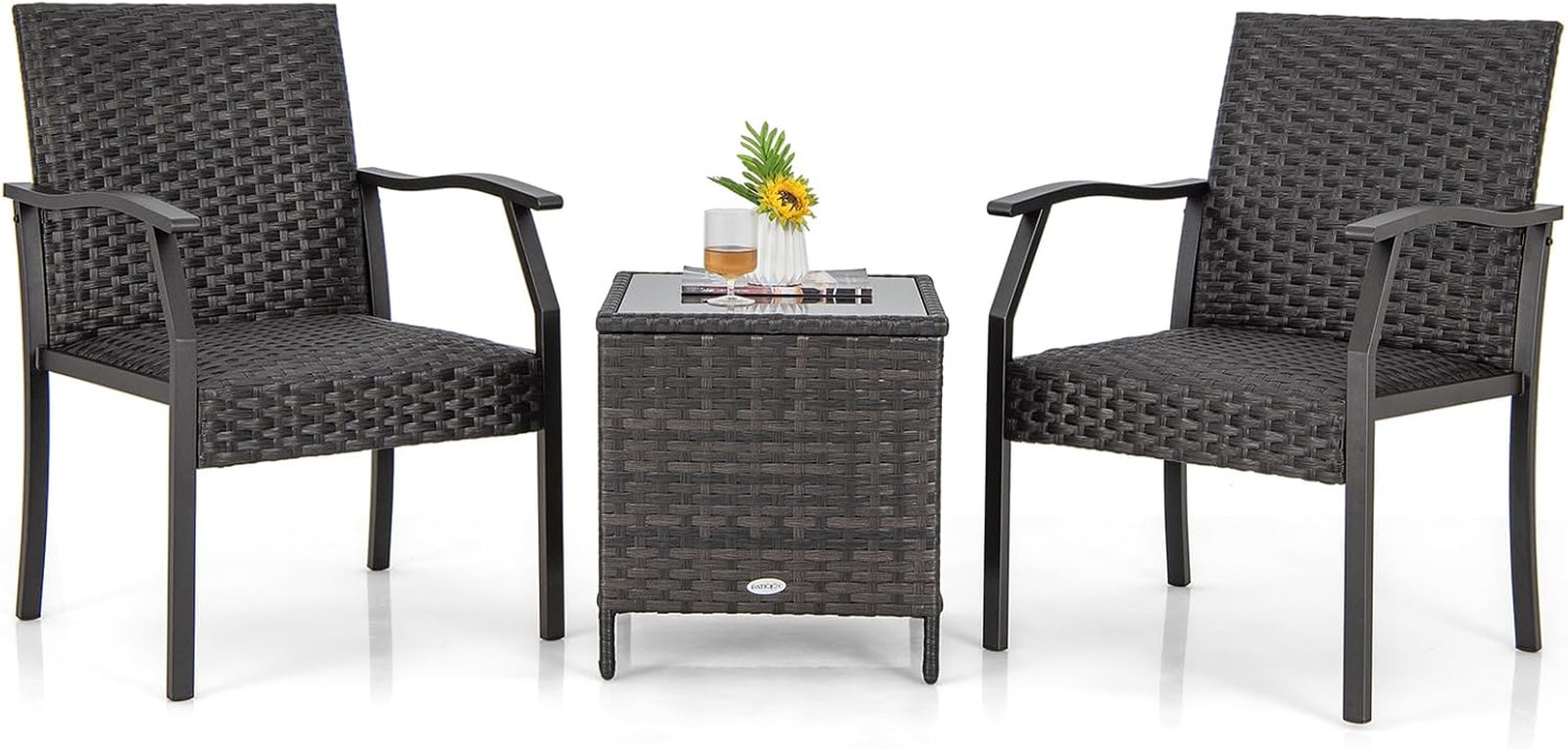 3 Pieces Patio Wicker Chair Set, Waterproof All Weather Resistant Heavy Duty Out