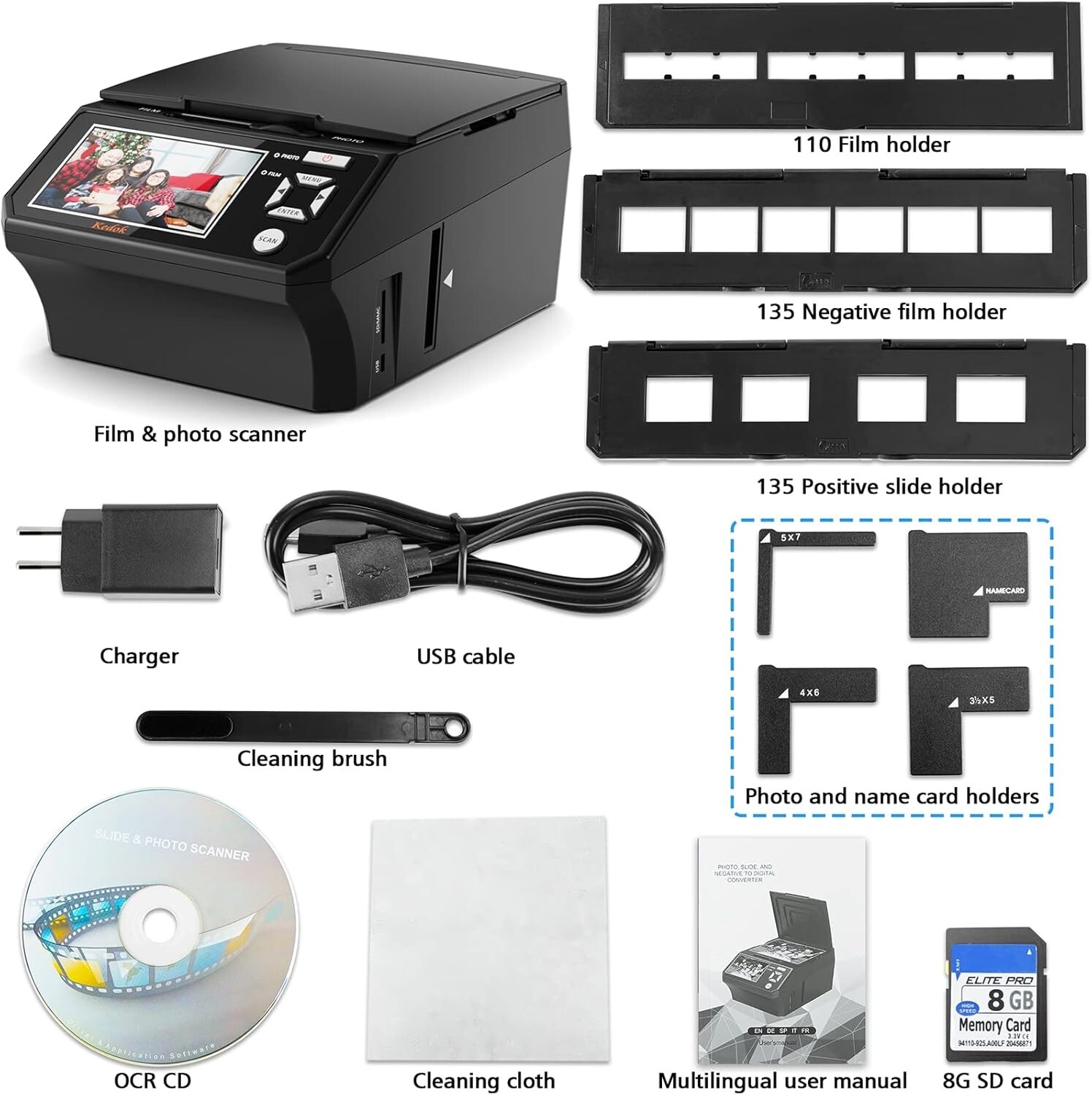 Compact 22MP Photo & Negative Scanner - 5" Screen for Easy Memory Digitization