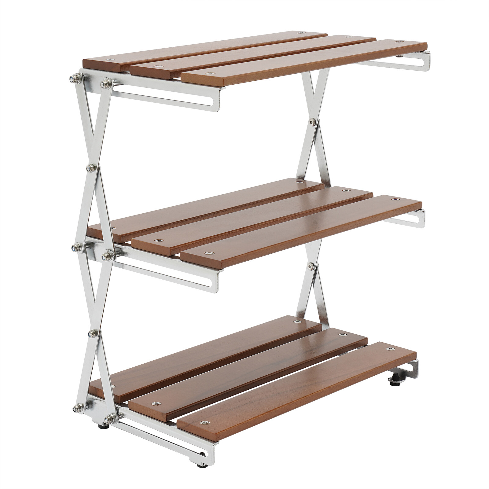 Camping Folding Storage Rack 3-Tier Natural Wood Desktop Organizing Rack