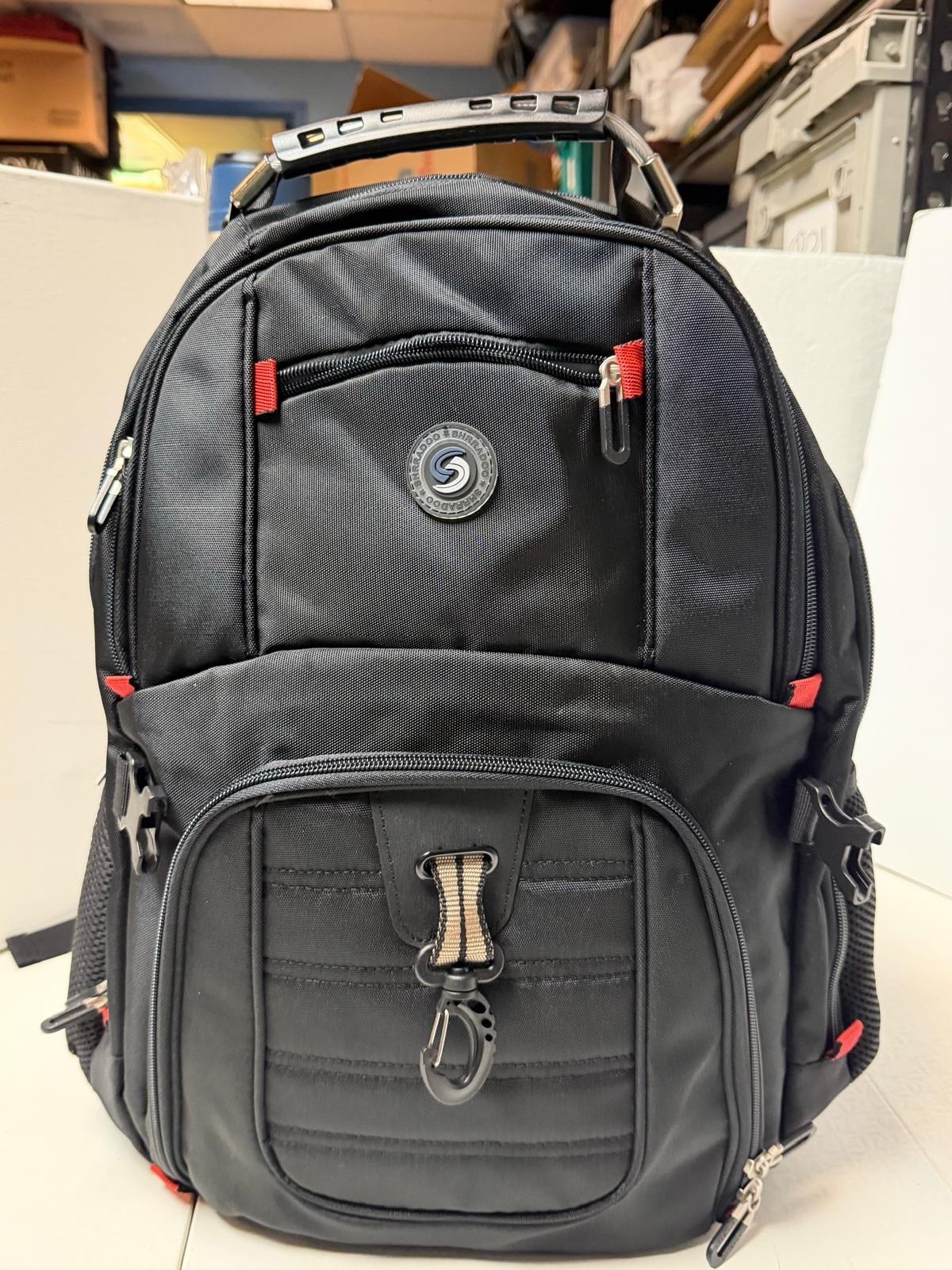 SHRRADOO Black Backpack , Padded Straps, 3 Pockets, USB Heavy Duty
