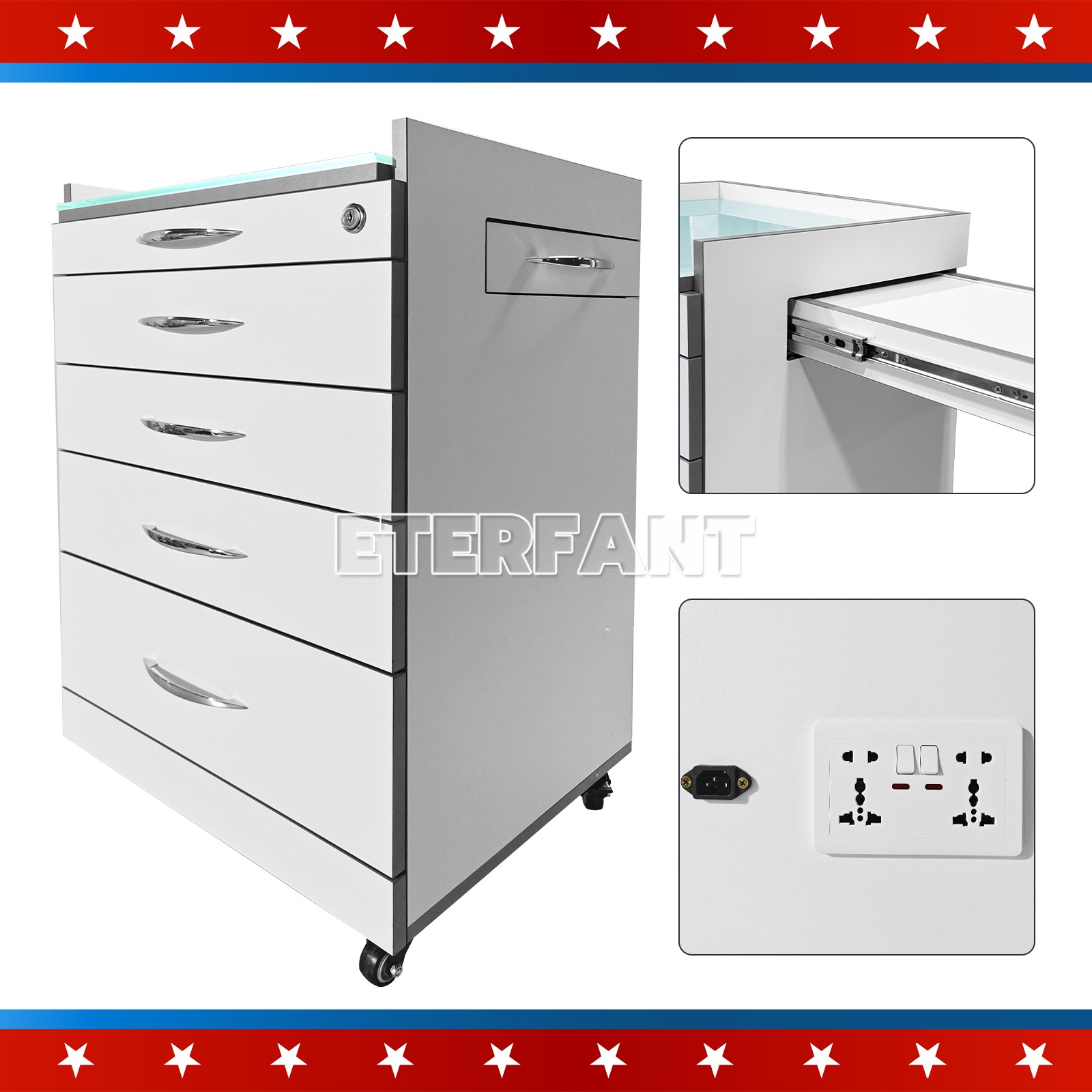 3D Scanner Medical Equipment Cart Wooden Cabinet Cart 4 Drawers with Socket US