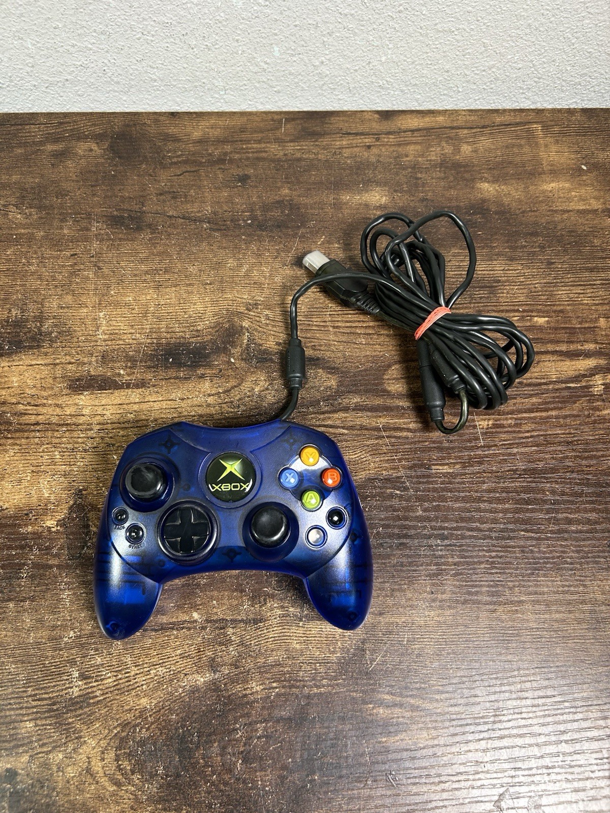 Original Xbox Controller S-Type Clear Blue Genuine OEM w/ Breakaway Cable TESTED