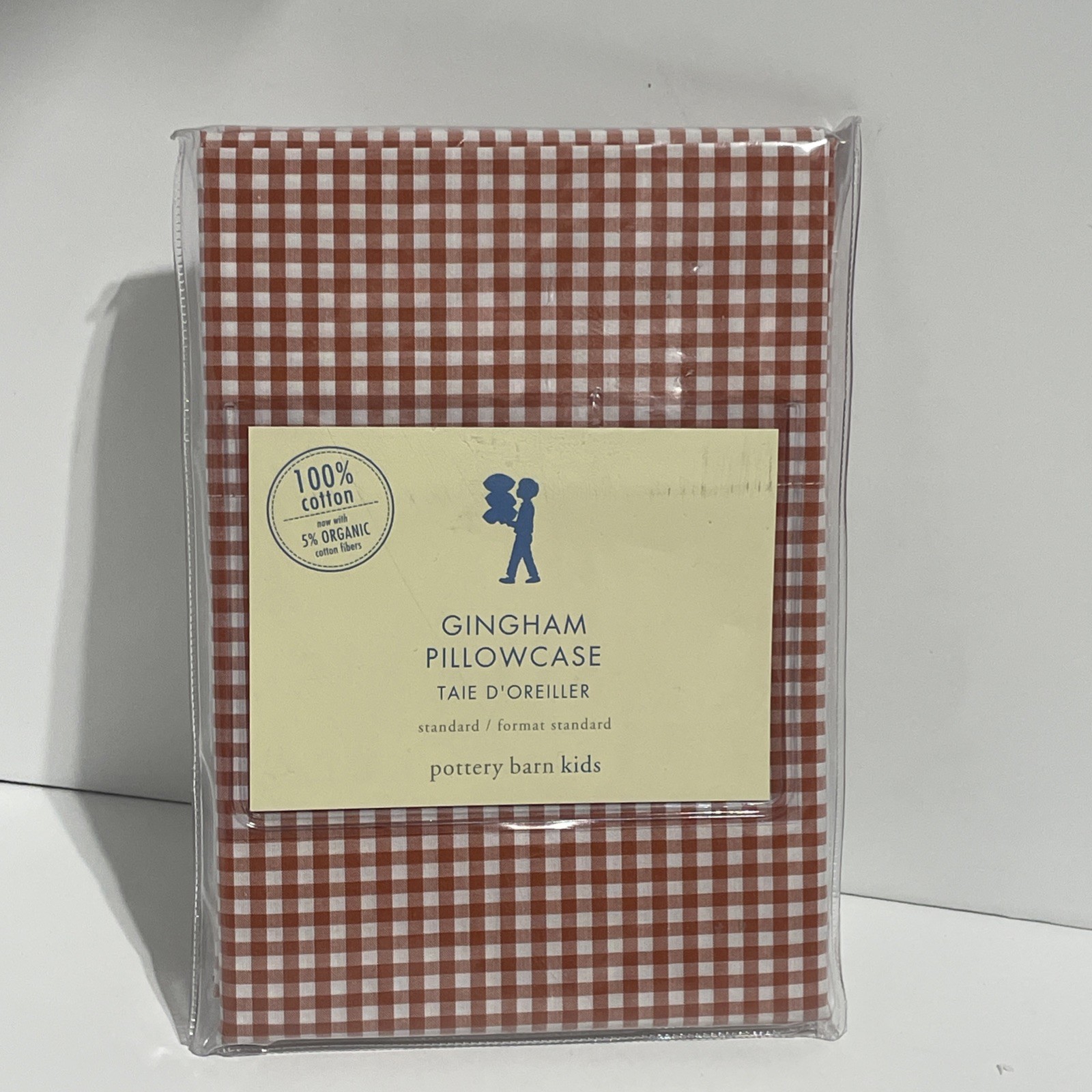 Pottery Barn Kids Gingham Standard Pillowcase Rust White Checked New