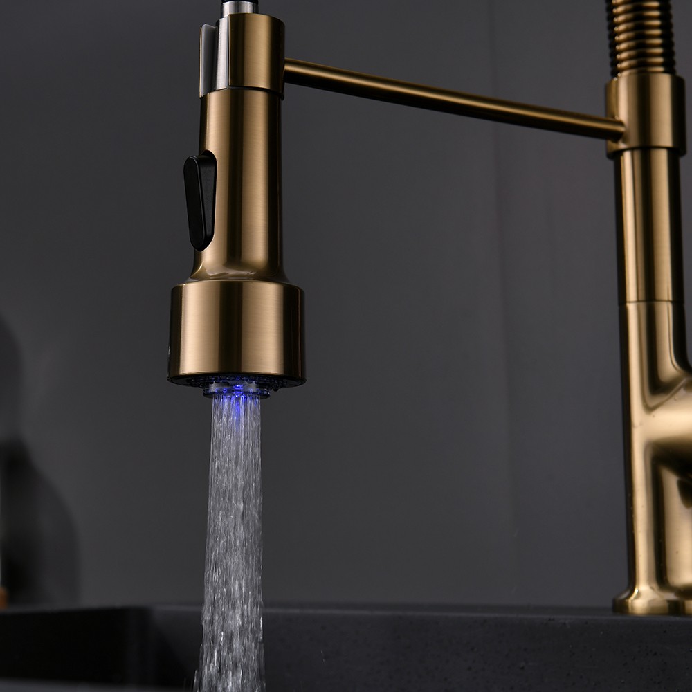Commercial LED Kitchen Faucet with Pull Down Sprayer, Single Handle Single