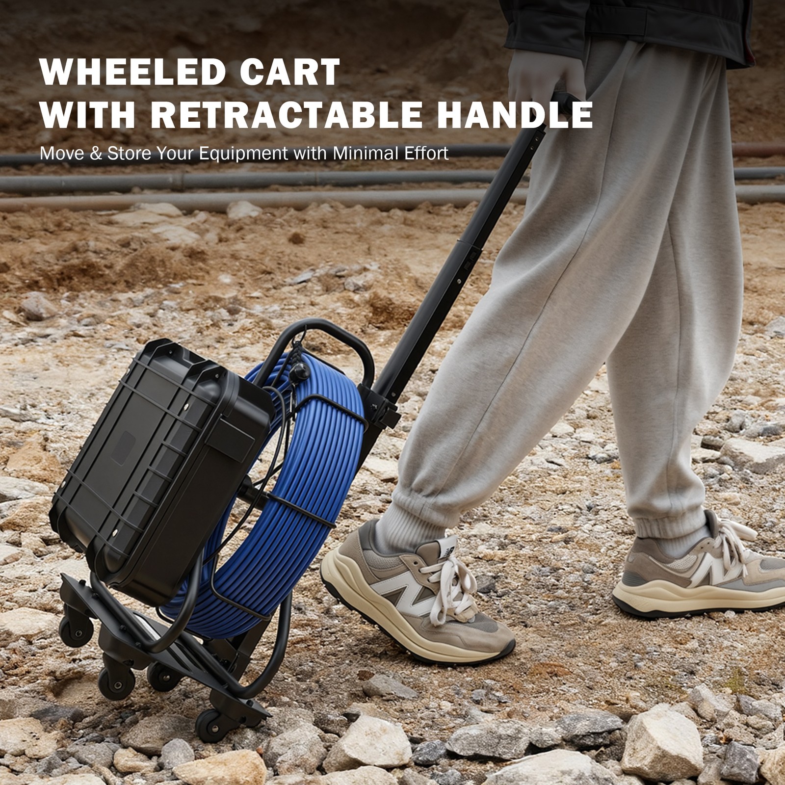 10 in. Self-Leveling Sewer Camera w 165 ft/50 m Cable Wheels Handle Locator IP68