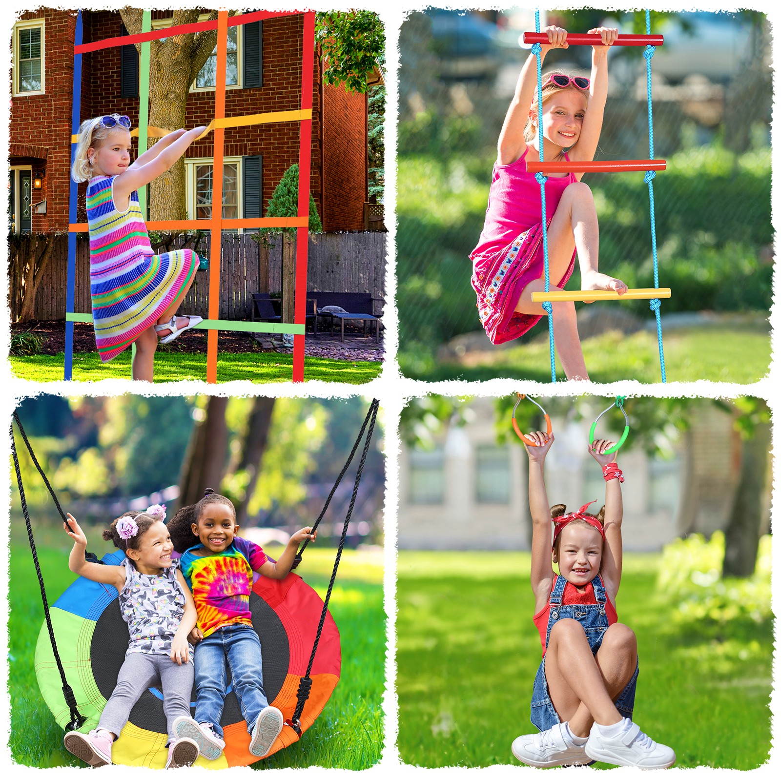 Jugader 50ft Ninja Warrior Hanging Obstacle Course Slackline Monkey Bars w/Swing