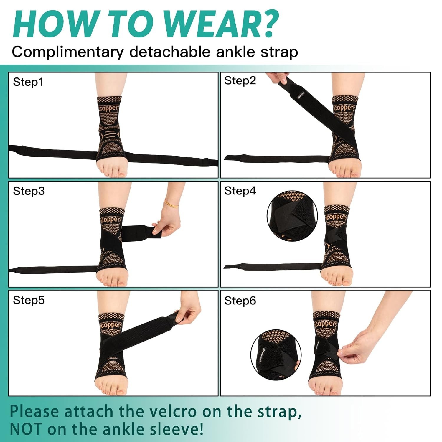 Ankle Brace for Women & Men, Ankle Compression Sleeve Support Copper Infused ...