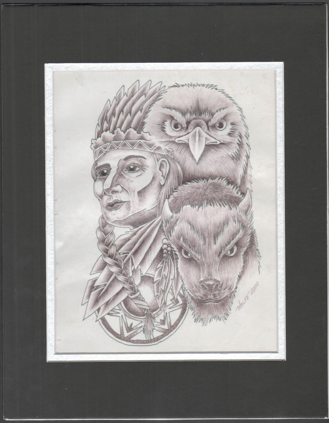 Original Hand-Drawn Tattoo Prison Art Wolfe 2000 Outsider Art Buffalo