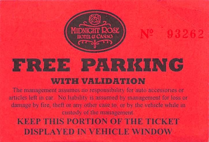 Midnight Rose Casino - Central City, CO - Vintage Free Parking Coupon