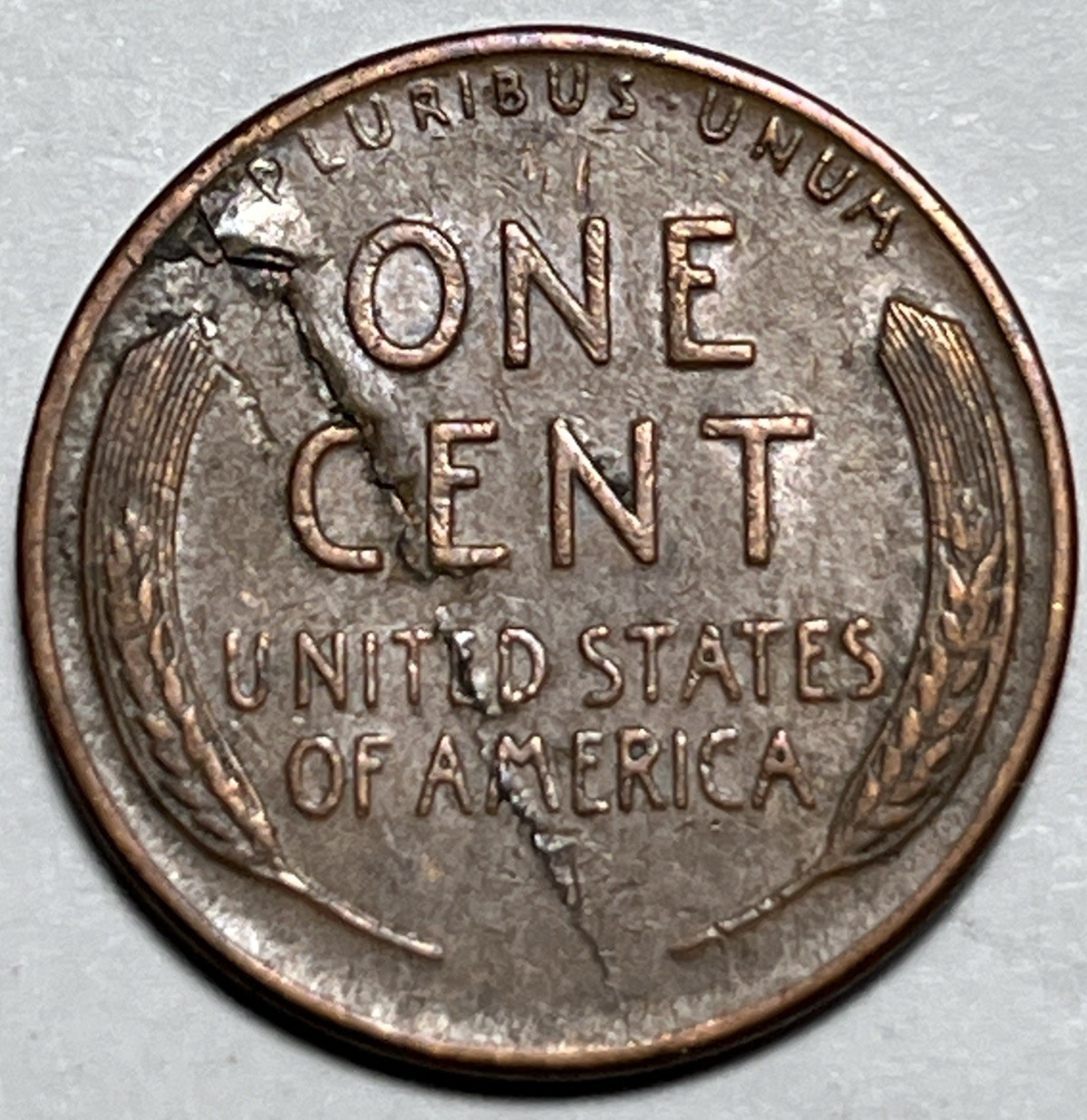1958 D Wheat Penny Errors Long Lamination Error Reverse