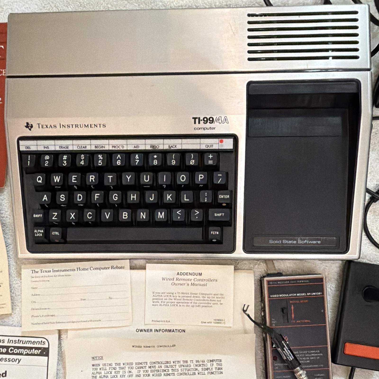 Texas Instruments TI-99/4A Home Computer w/ Manuals, Controllers & Modulator