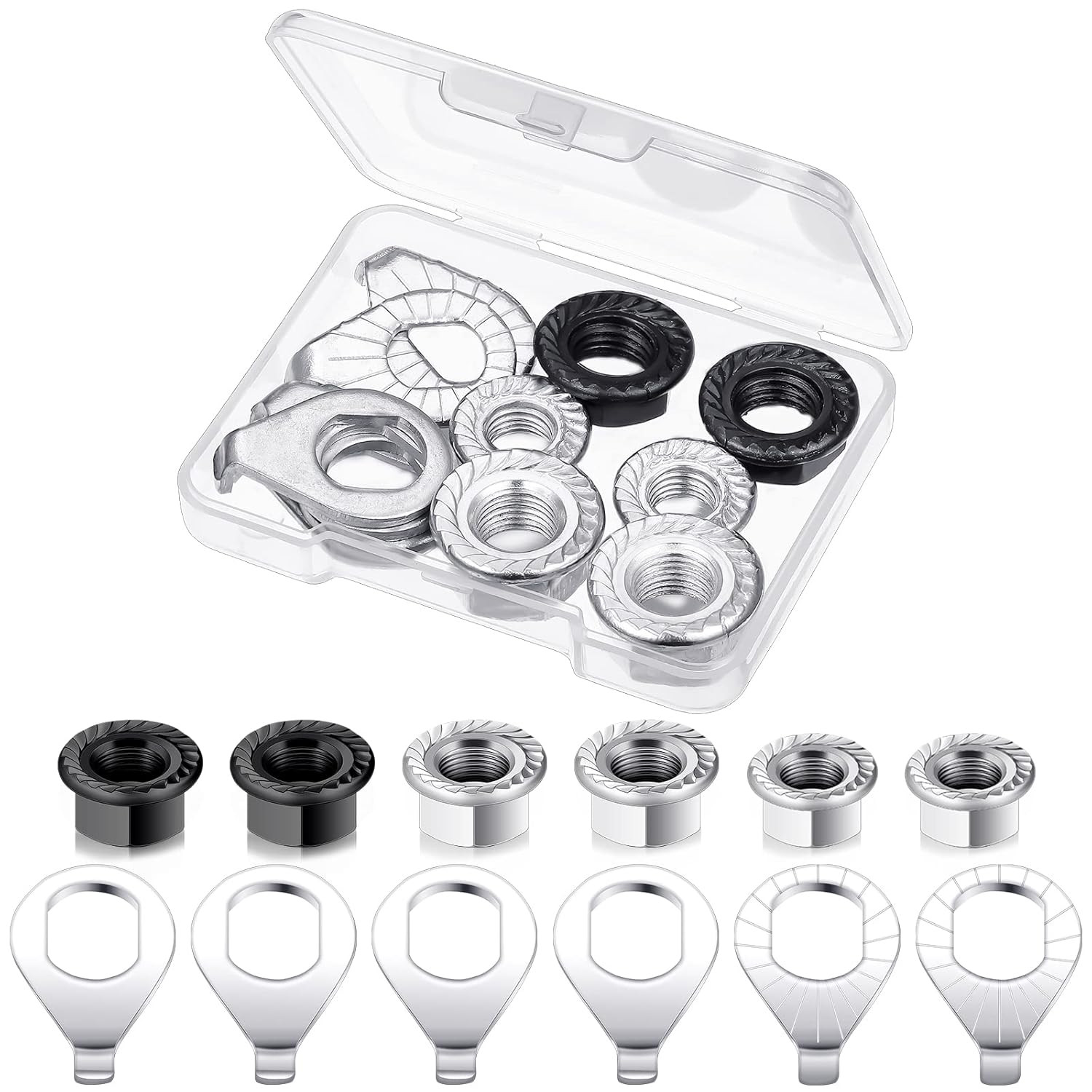12 Pcs Bike Axle Nut and Safety Washer Kit - 3 Sizes Bicycle Hub Flanged Hardwar